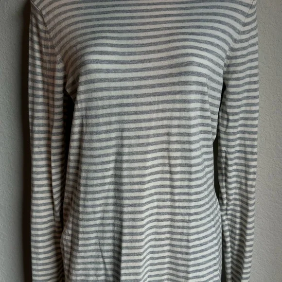 NORMA KAMALI Top Medium Turtleneck Rayon/Nylon Minimalist Striped Gray White - Picture 5 of 6
